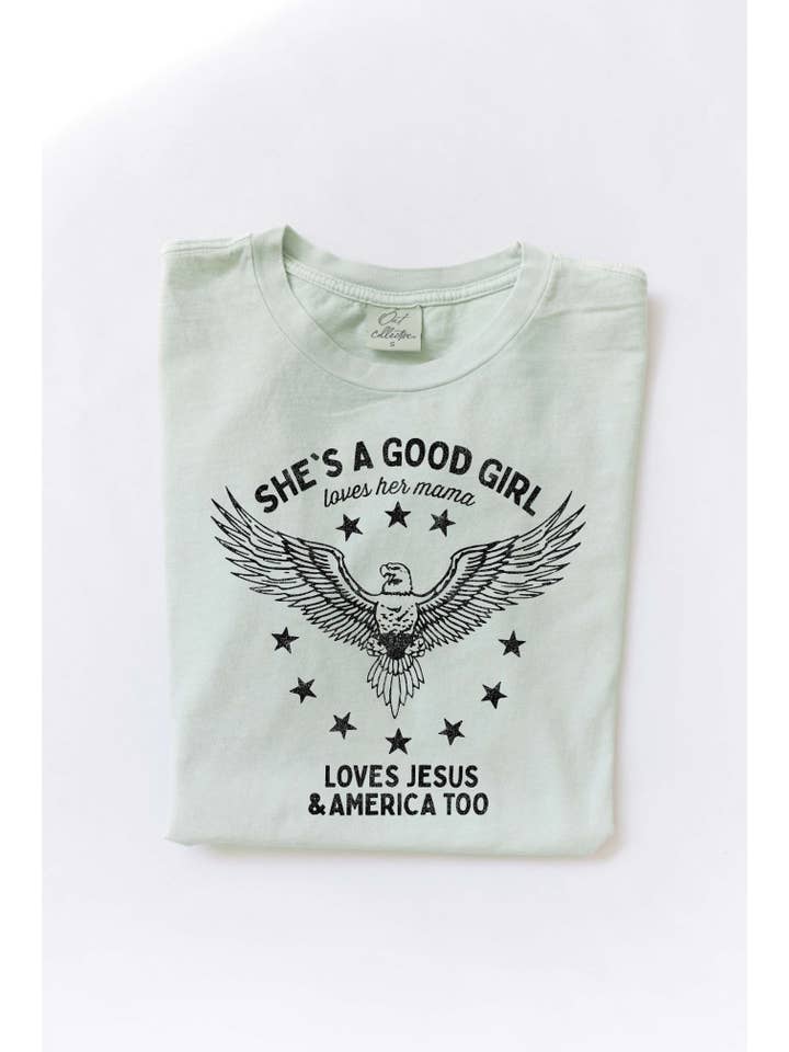 OAT COLLECTIVE - Vente T-shirt sérigraphié – femme - Haut graphique en tissu minéral délavé SHE'S A GOOD GIRL6