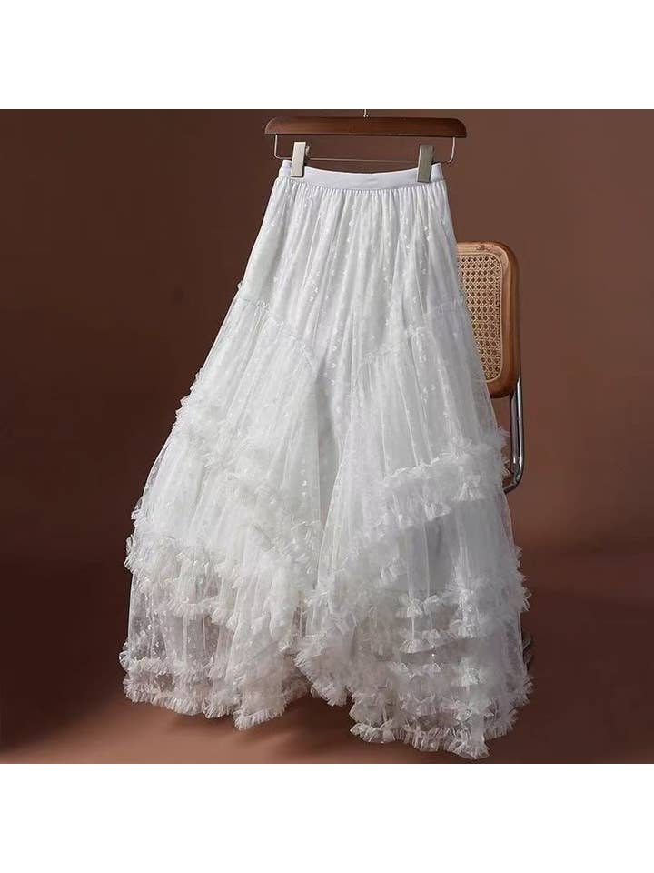 Miss Sparkling - Wholesale Skirt - Women's - Mesh ruffle maxi skirt4
