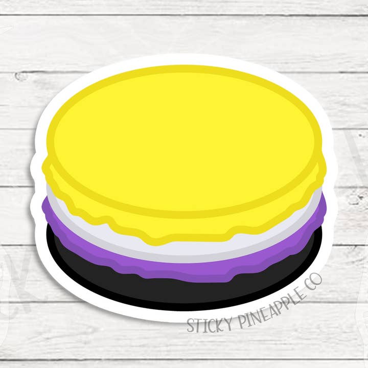 Icke-binär Macaron-klistermärke | 2,5 ”Matt klistermärke | LGBTQIA+Pride Sticker | Väderbeständig | För bärbar dator, tumlare, vattenflaska och mer! för wholesale av Sticky Pineapple Co
