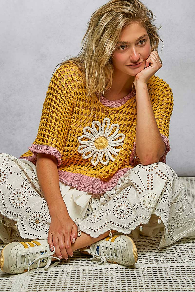 Pol Clothing - Wholesale Knit Top - Women's - Round Neck Sleeveless Floral Thin Sweater Top SALE13