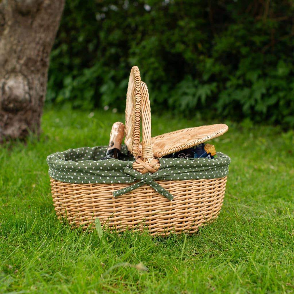 Arthur Cameron - Wholesale Picnic Basket - Natural Oval Picnic Basket with Fern Green Polka Dot Lining2