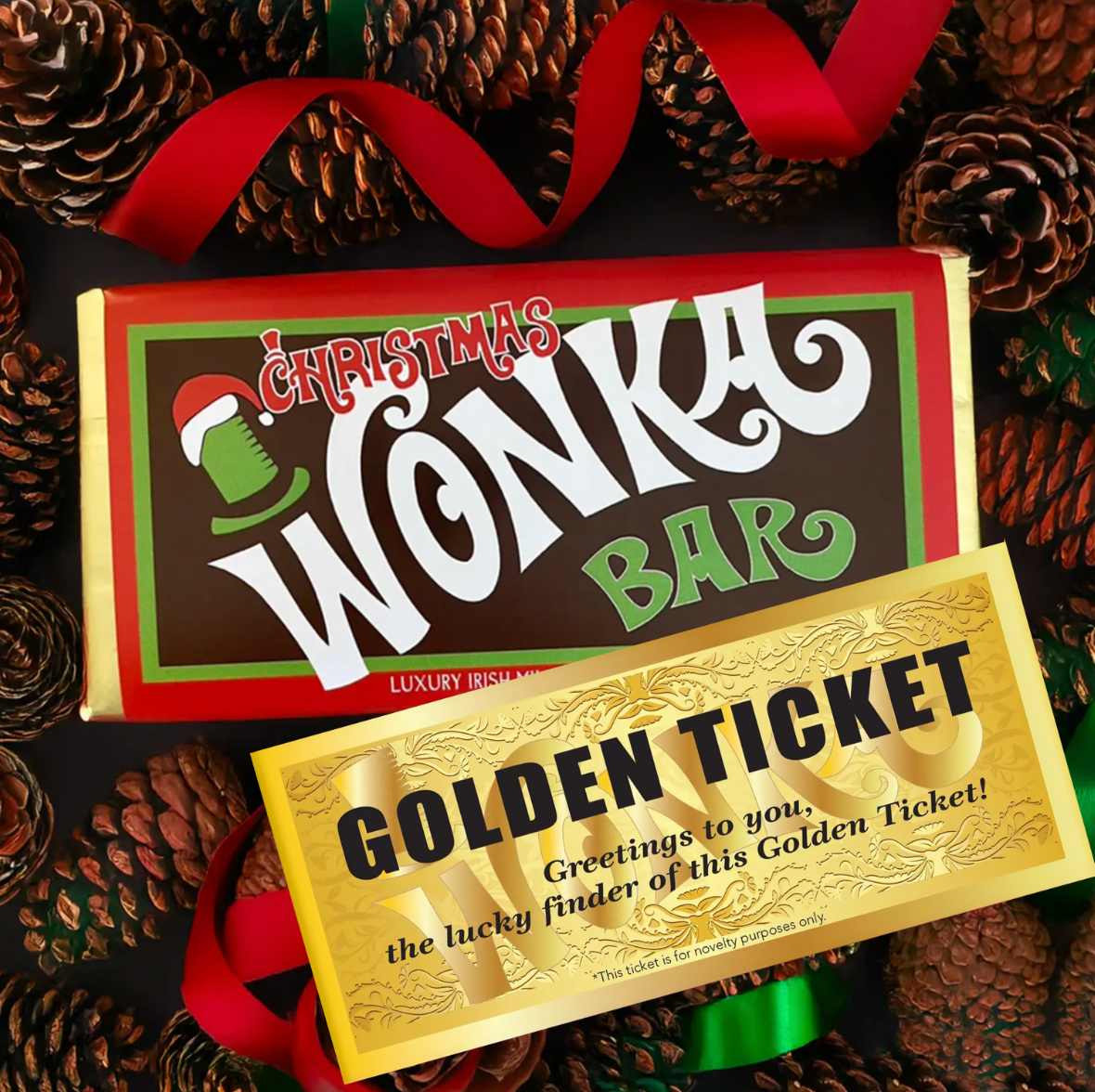 Sweet Living Kilkenny - Wholesale Chocolate Bar - CHRISTMAS WONKA Bar with Golden Ticket (Limited)1