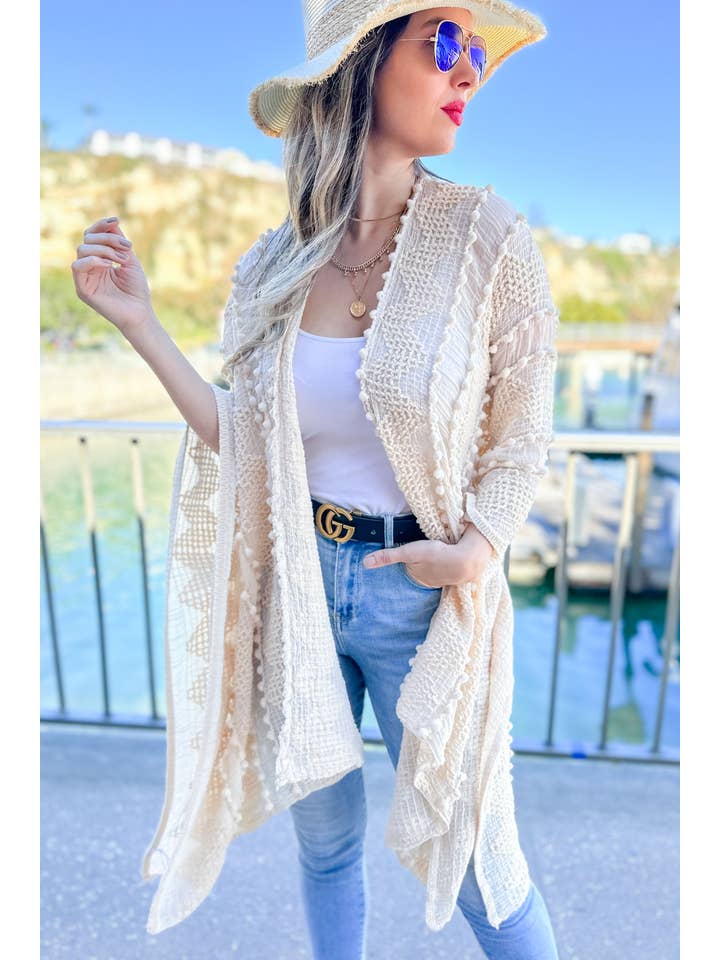 Ivory 3D Textured Open Front Soft Kimono Cover Up for wholesale on Faire3