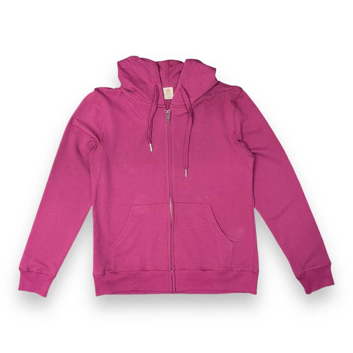 Ladies Zip-Front Hoodie in Organic Cotton French Terry for wholesale by Pink Elephant Brands