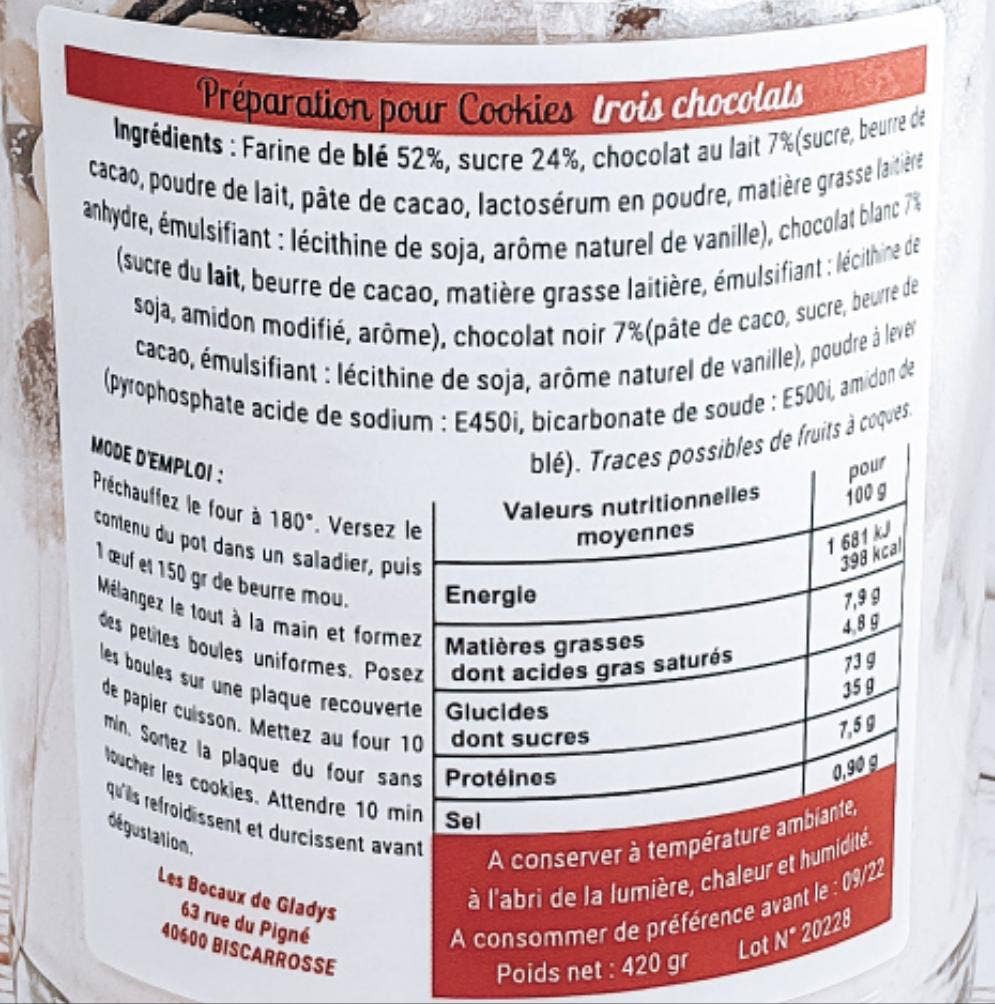 Les Bocaux de Gladys - Wholesale Cookie Mix - Cookies 3 Chocolates - gluten-free option2