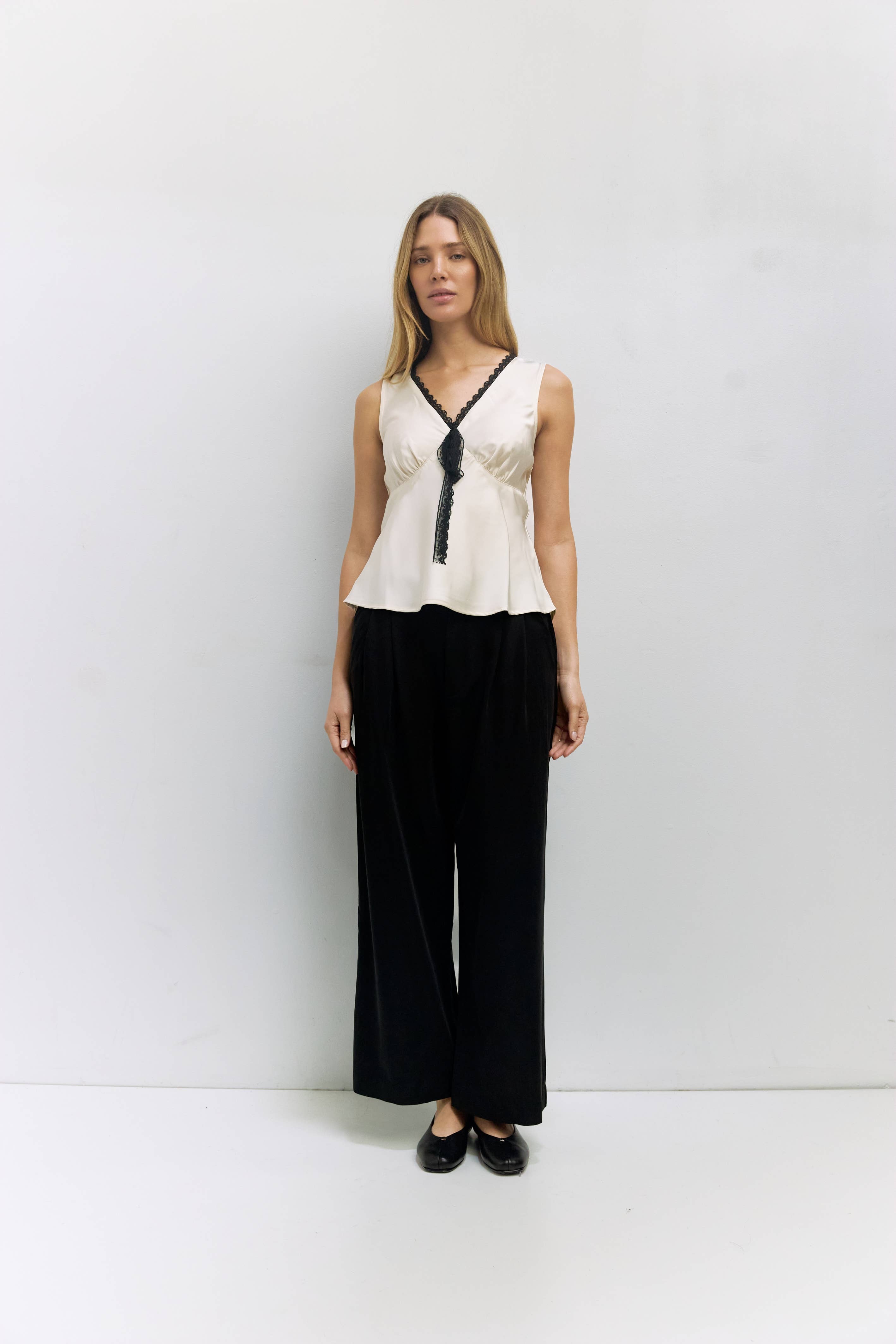 MOD REF - Wholesale Blouse - Women's - The Aurora Top | Lace Trim Satin Top1