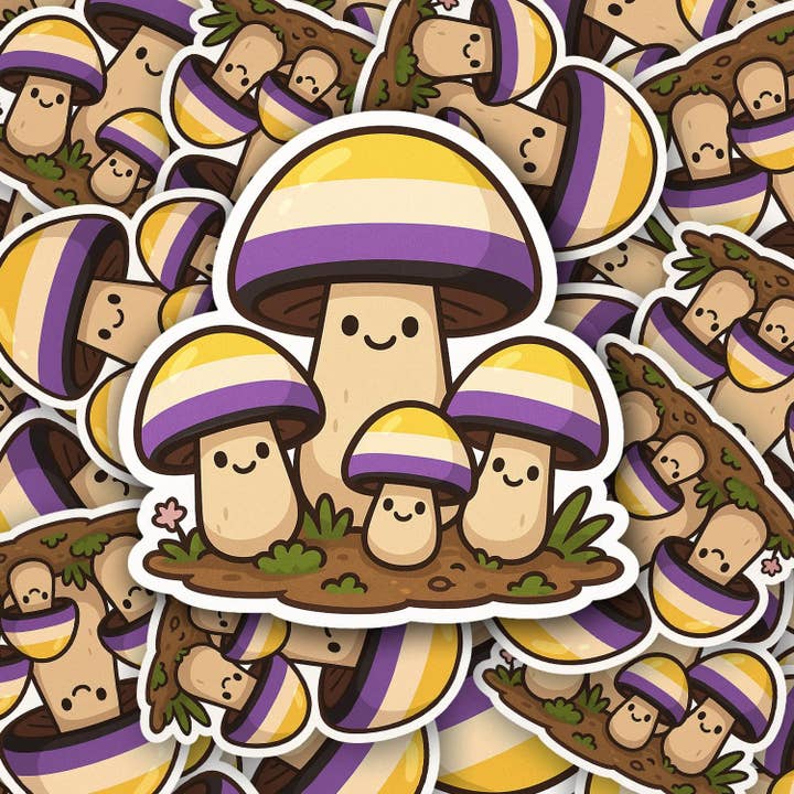 Sticky Bunny Stickers - Wholesale Sticker - Nonbinary Pride Mushroom Sticker | Cute LGBTQ+ Vinyl Decal | Kawaii Queer Cottagecore Sticker | NB Gift | Gender Nonconforming Art