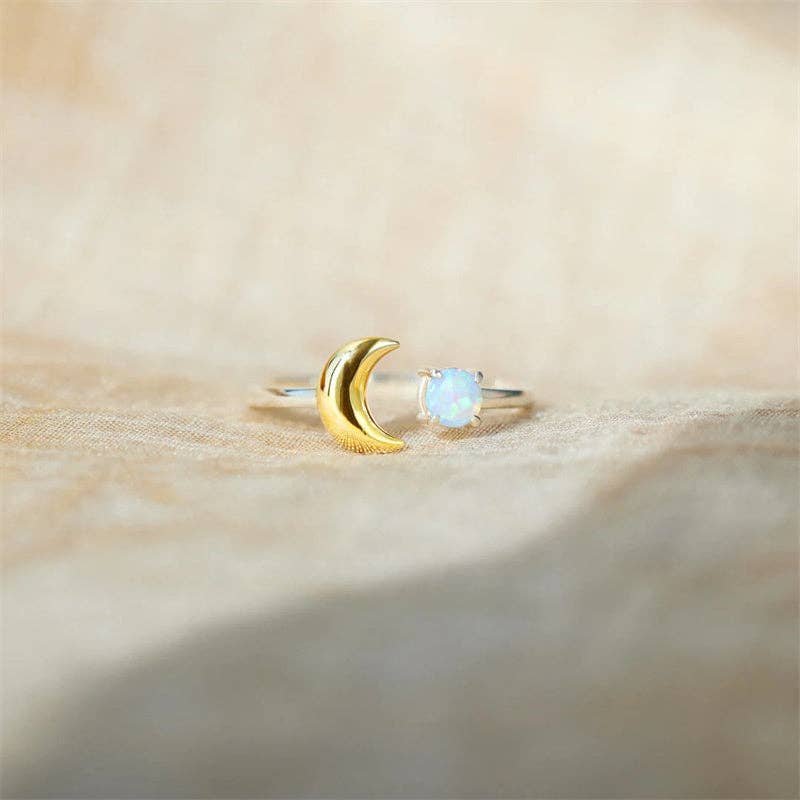 Perimade & Co. LLC - Venta al por mayor Anillos solitarios - Anillo apilable con forma de estrella lunar con ópalo dorado en plata de ley 925