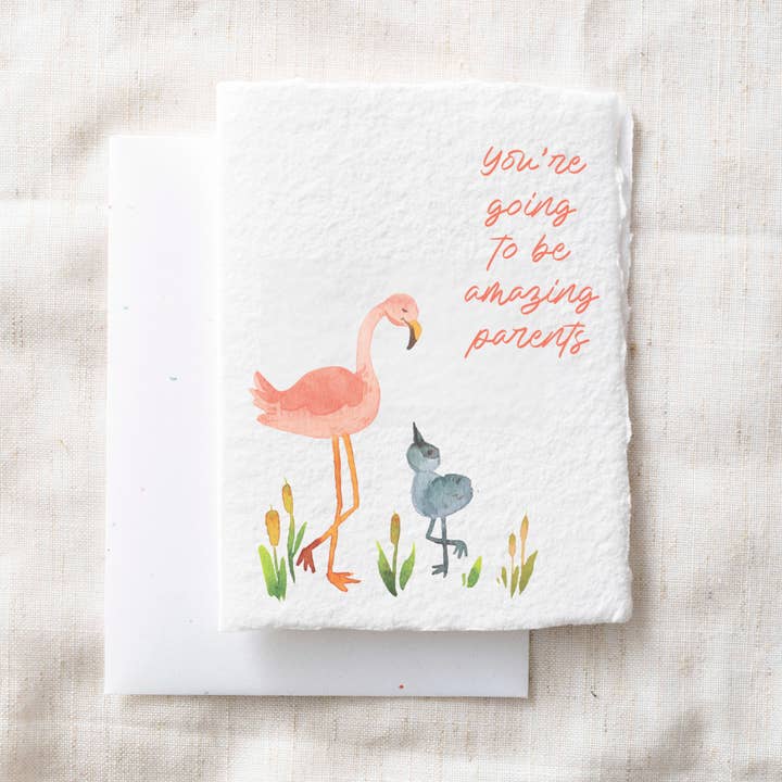 Flamenco Padres Asombrosos | Tarjeta de Felicitación para Bebé de Papel Hecha a Mano para venta al por mayor de Paper Baristas