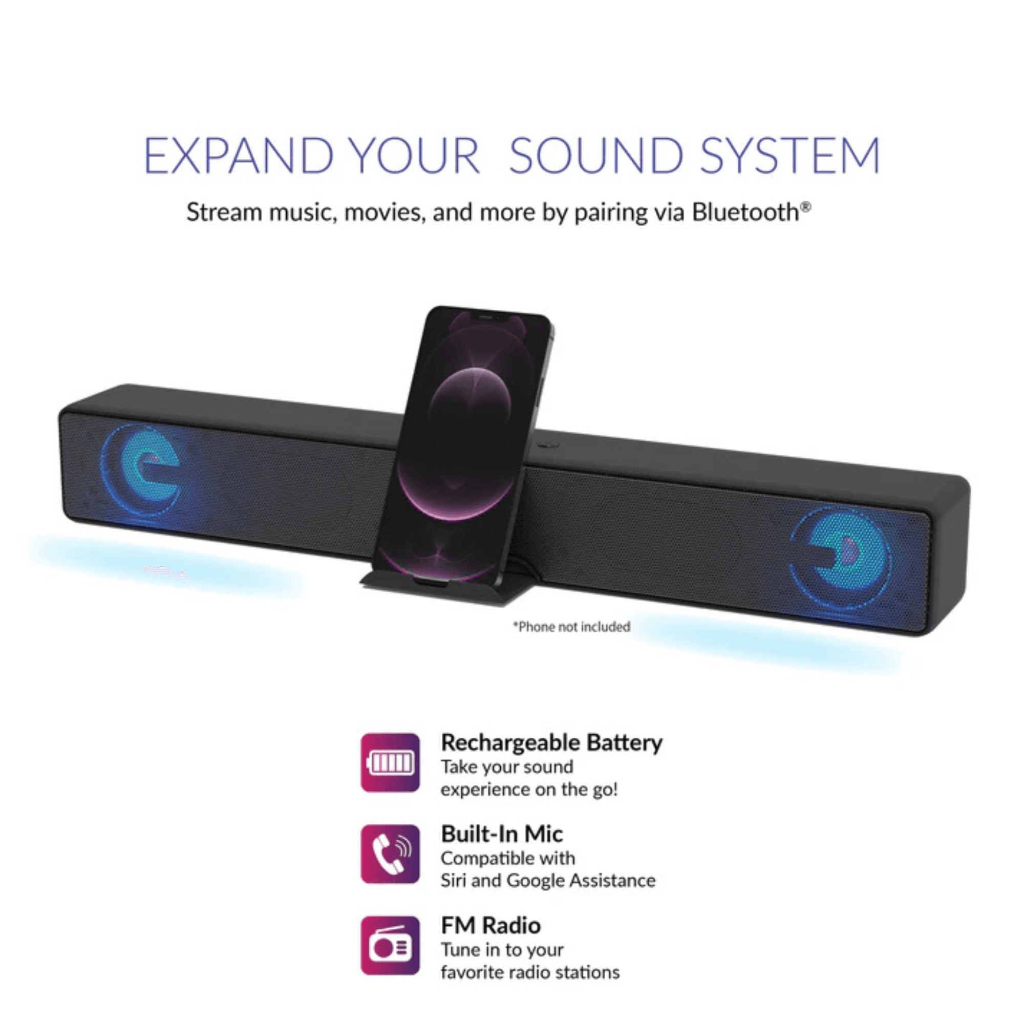 JupiterGear Home - Wholesale Speakers - Supersonic 17.6-Inch Portable 10W Bluetooth Soundbar7