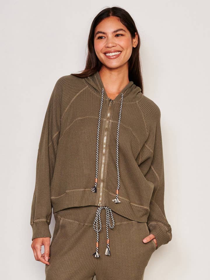 Sundry Seamed Zip Hoodie in Fern for wholesale by Sundry Clothing