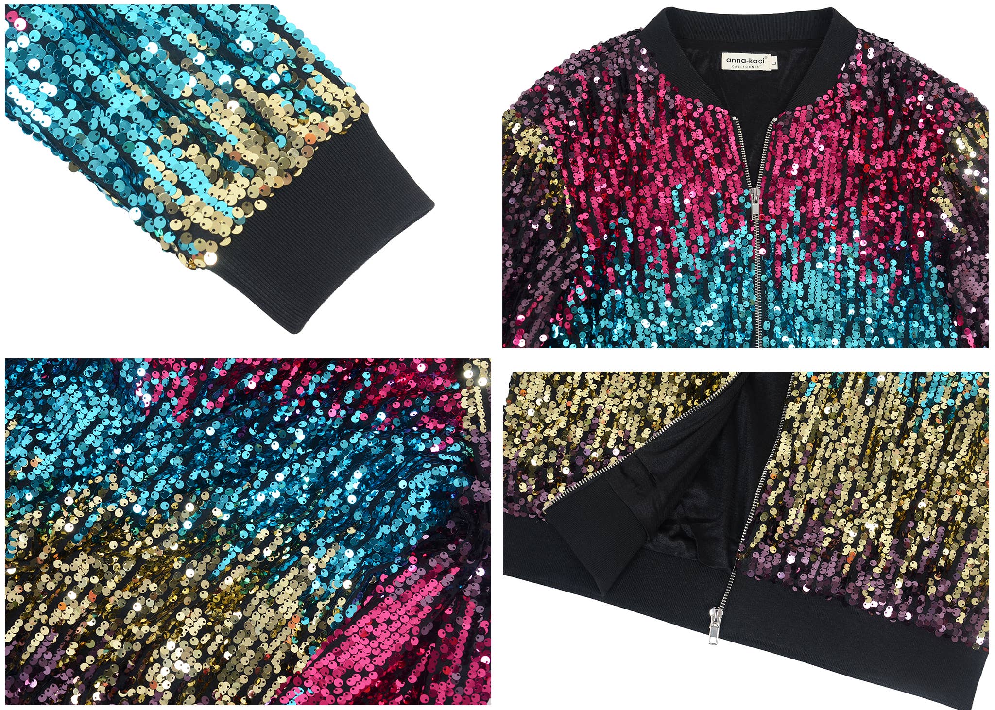 Anna Kaci Wholesale - Wholesale Bomber Jacket - Women's - Plus Size Sequin Bomber Jacket25