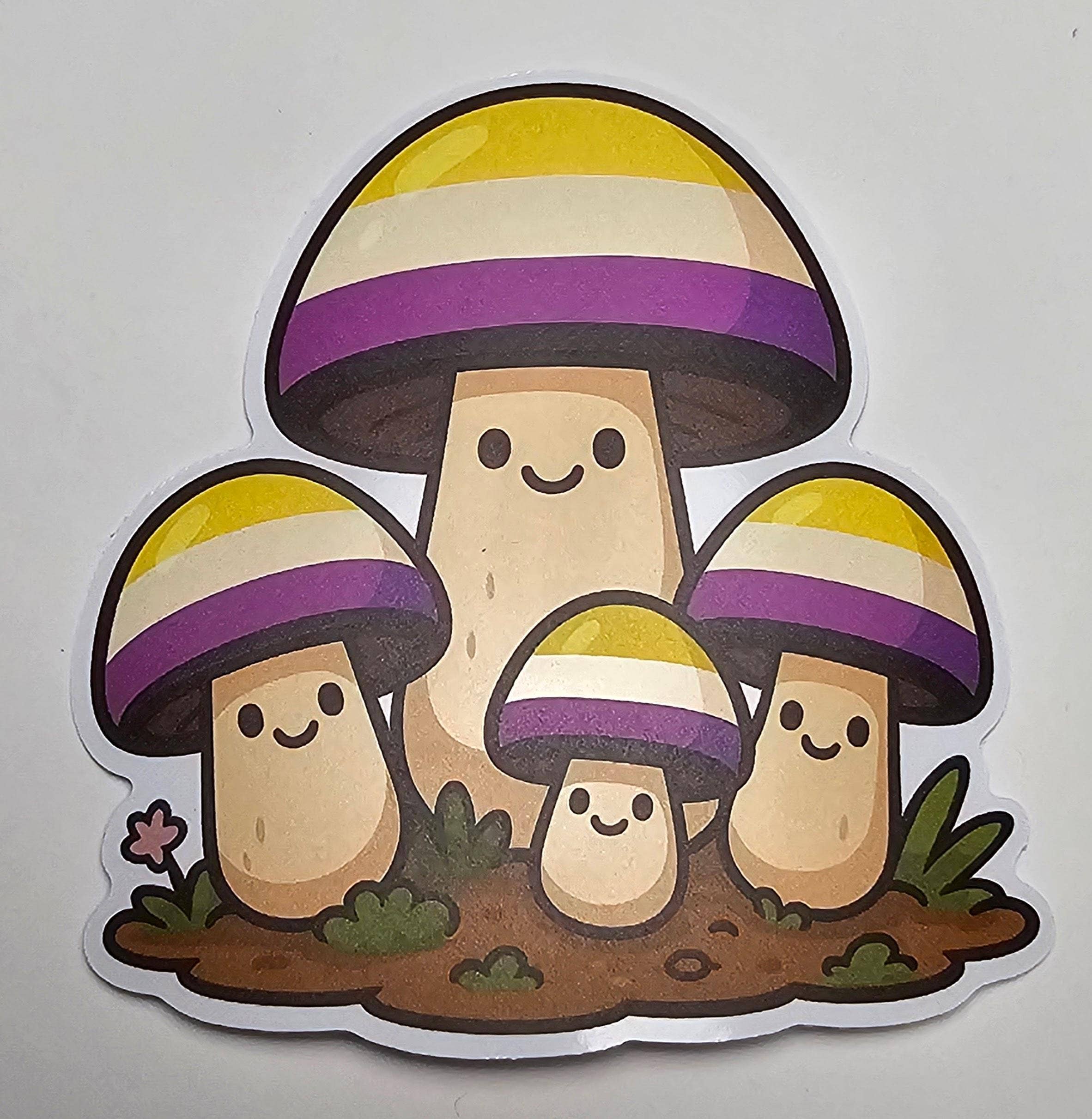 Sticky Bunny Stickers - Wholesale Sticker - Nonbinary Pride Mushroom Sticker | Cute LGBTQ+ Vinyl Decal | Kawaii Queer Cottagecore Sticker | NB Gift | Gender Nonconforming Art1