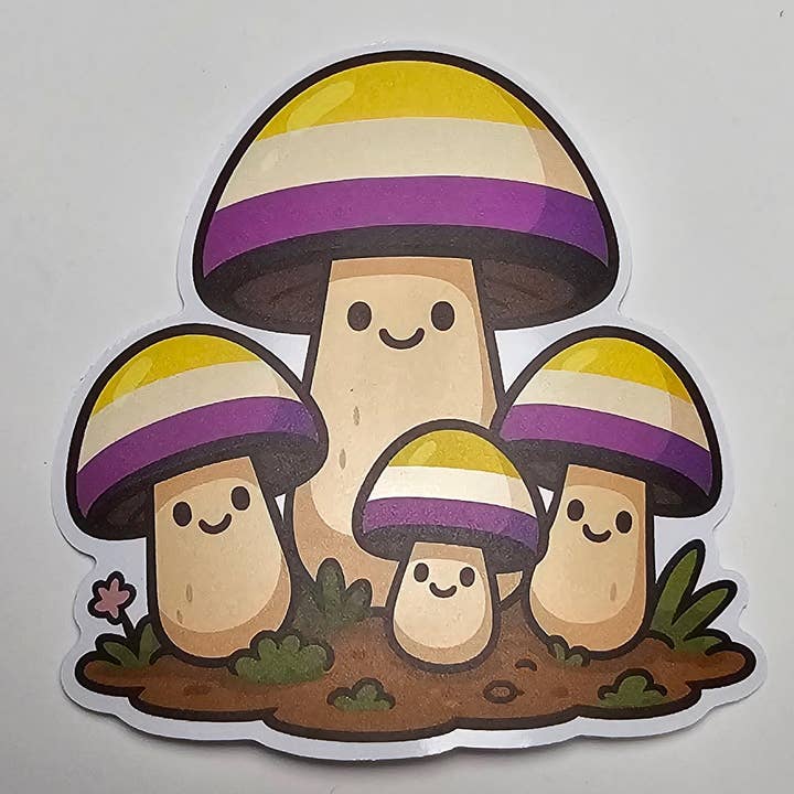Sticky Bunny Stickers - Wholesale Sticker - Nonbinary Pride Mushroom Sticker | Cute LGBTQ+ Vinyl Decal | Kawaii Queer Cottagecore Sticker | NB Gift | Gender Nonconforming Art1