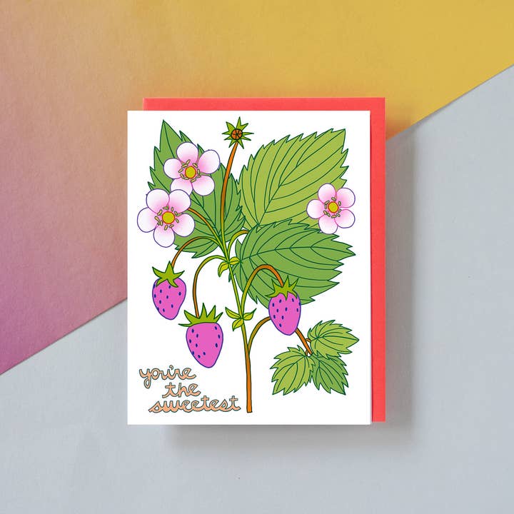 Tu es le plus doux - Carte de vœux Risograph à la fraise pour la vente par Katie Blanchard Art + Works