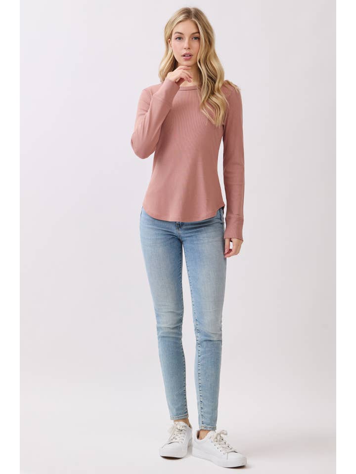 Final Touch - Wholesale Knit Top - Women's - Ribbed Crew Neck Long Sleeve Fitted Top - VJT30002230