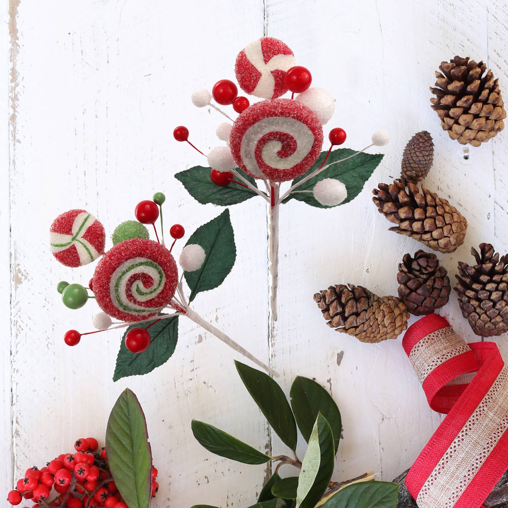 Larksilk - Wholesale Christmas Decoration - Set Of 24 Christmas Lollipop Sprays With Foliage Accents1
