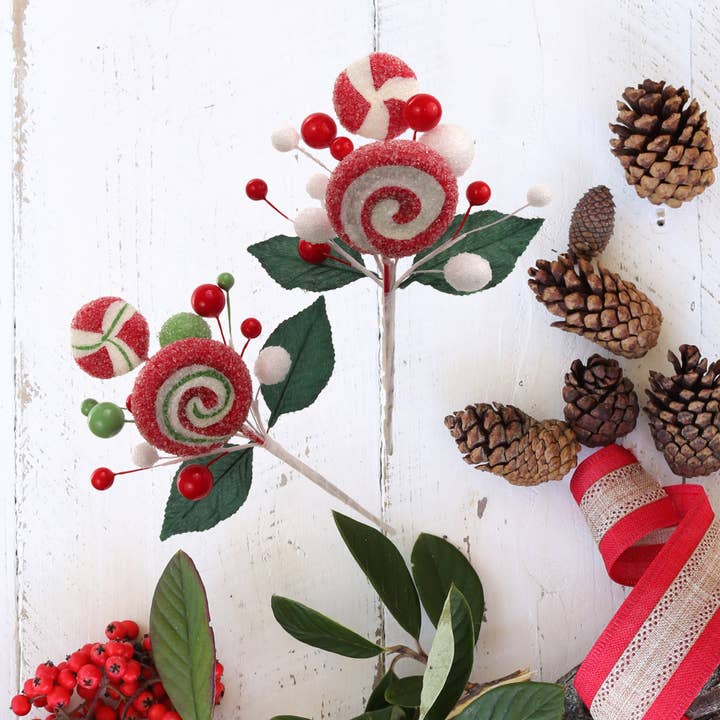 Larksilk - Wholesale Christmas decoration - Set Of 24 Christmas Lollipop Sprays With Foliage Accents1