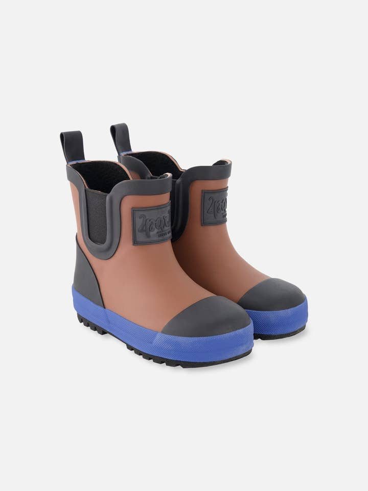 Short Rain Boots In Natural Rubber Brown for wholesale by Deux par Deux