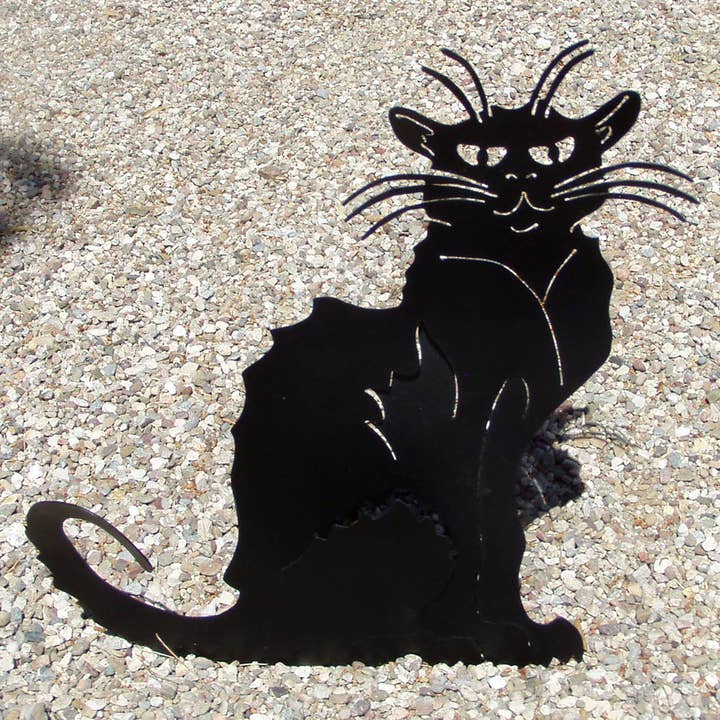 Crooks Designs - Wholesale Outdoor Ornament/Decor - Black Cat Yard Garden Statue, El Gato Metal Yard Art