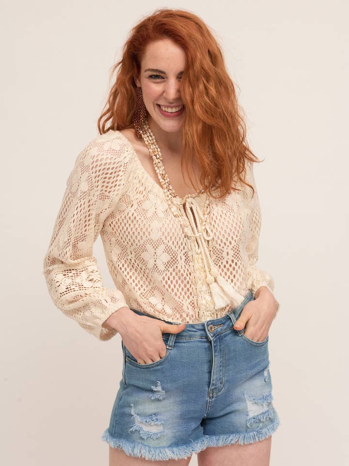 Women's long-sleeve mesh top for wholesale by ANISA