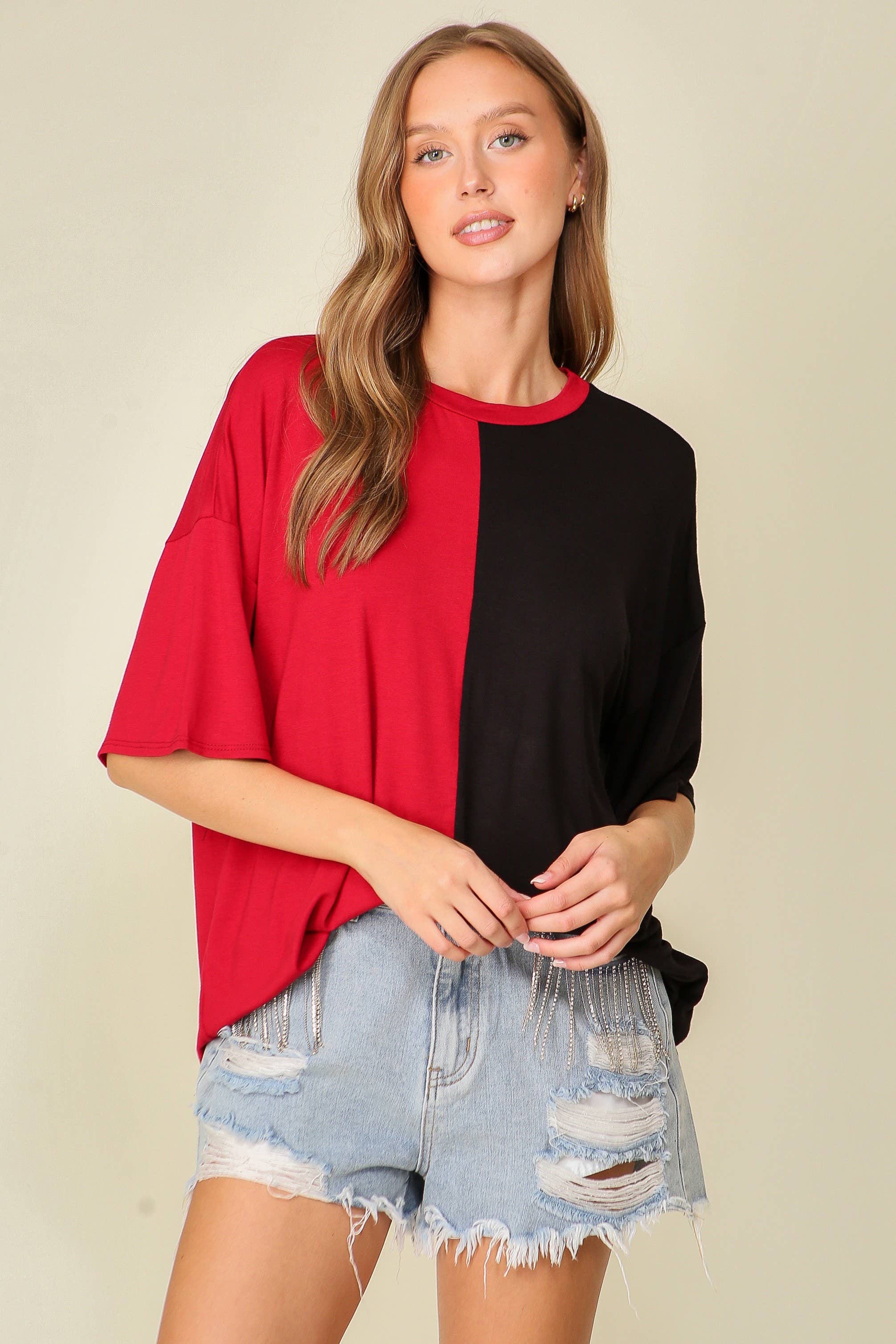 42POPS - Wholesale Knit Top - Women's - ',,._ Game day contrast oversize tee10