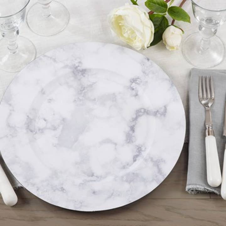 Fennco Styles - Wholesale Charger plate - Grey-White Marble 14" Round Charger Plate1