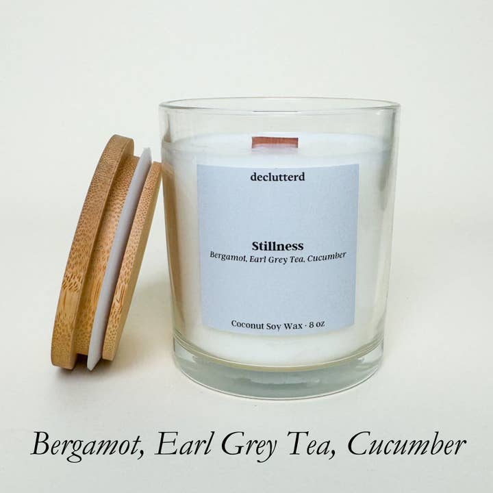 declutterd - Wholesale Jar/Filled Candle - Candle Wood Wick Stillness Non Toxic Coconut Soy Wax