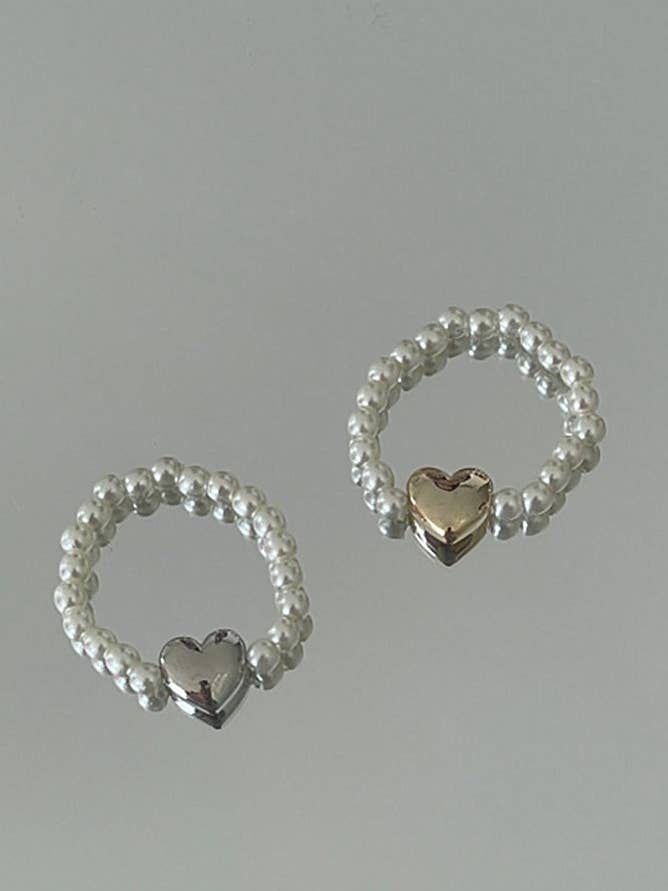 Pit-a-pat Ring | Pearl Beaded Heart Charm Band for wholesale by MOND HAUS