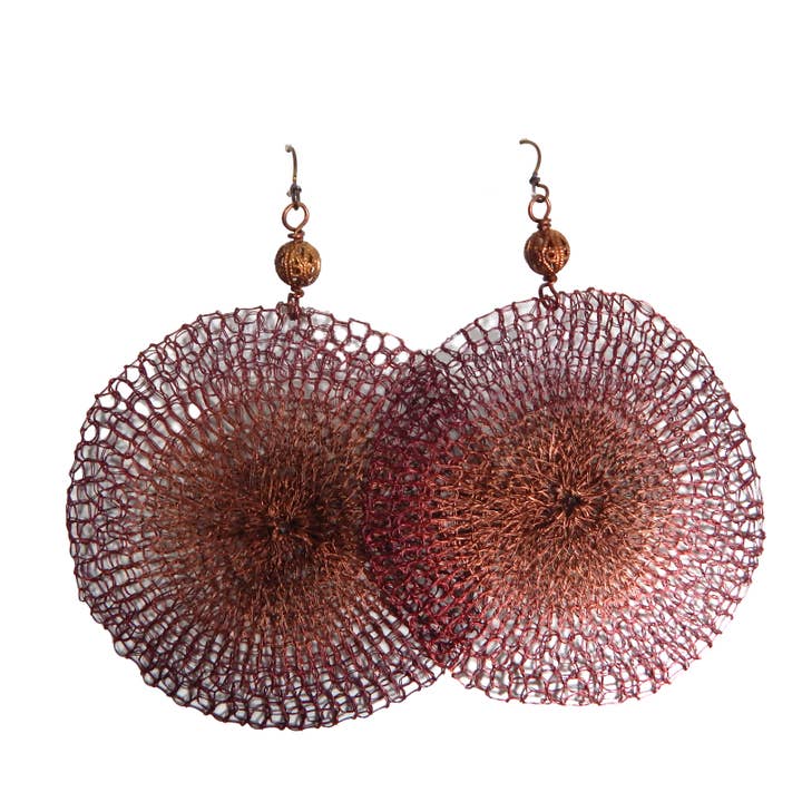 Crocheted Circle Earrings for wholesale by Sarah Cavender Metalworks