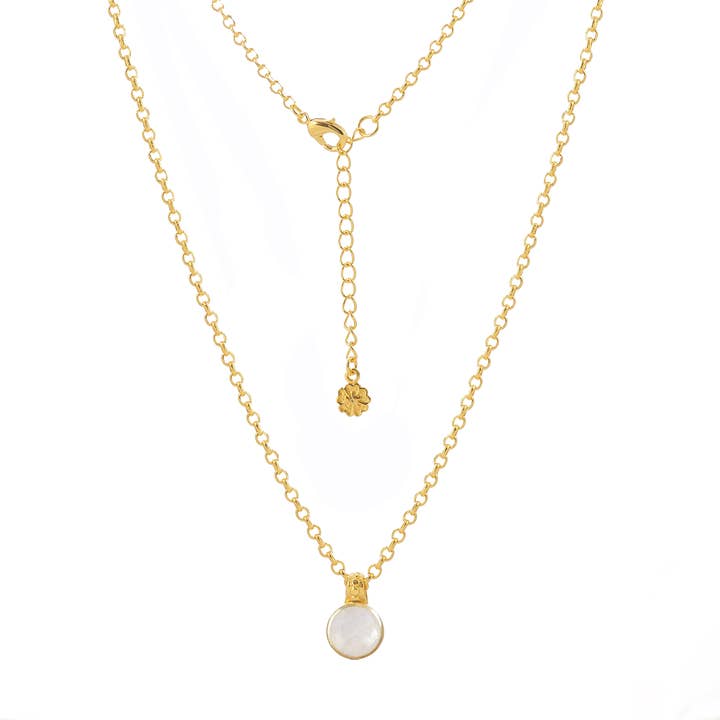 Charis Guld Rund Ædelstenshalskæde Månesten med Gaveæske for engroshandel hos AZUNI London