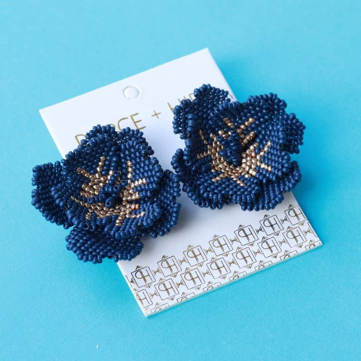 Custom Beaded Navy Blossom Earring for wholesale by Pierce + Hide