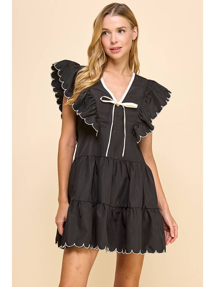 TCEC - Wholesale Dress - Women's - CD04197-V Neckline Bow Detail Scalloped Dress