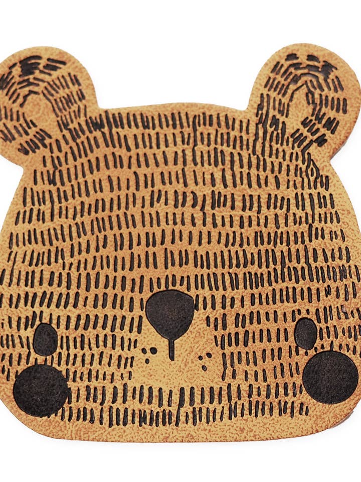 synthetic leather label - Boho bear *iron-on* for wholesale by Paul und Clara