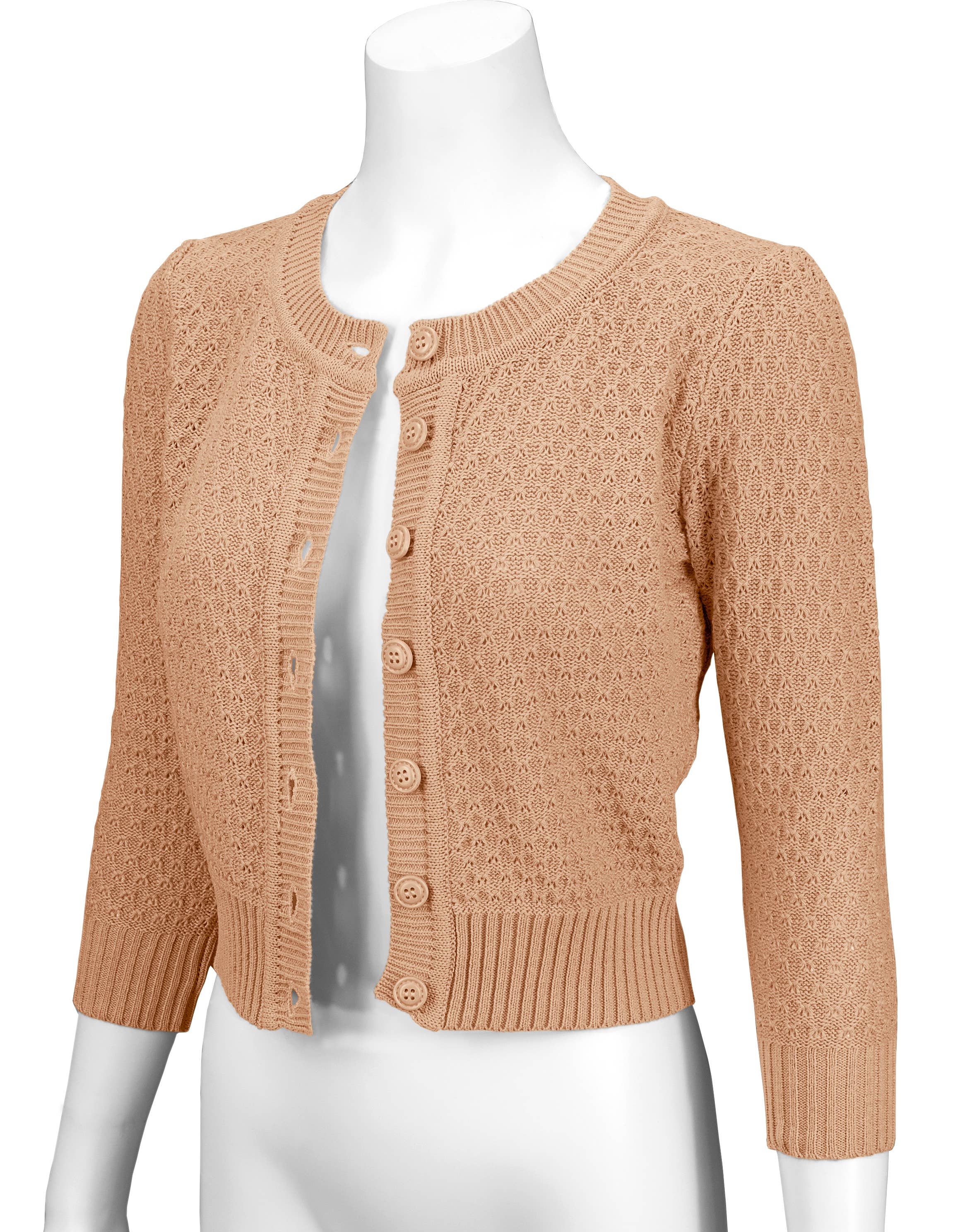 Mak – Engroshandel Cardigan - Dame – Mak 3/4-ærmet kort strikket cardigan med rund hals MK3514152