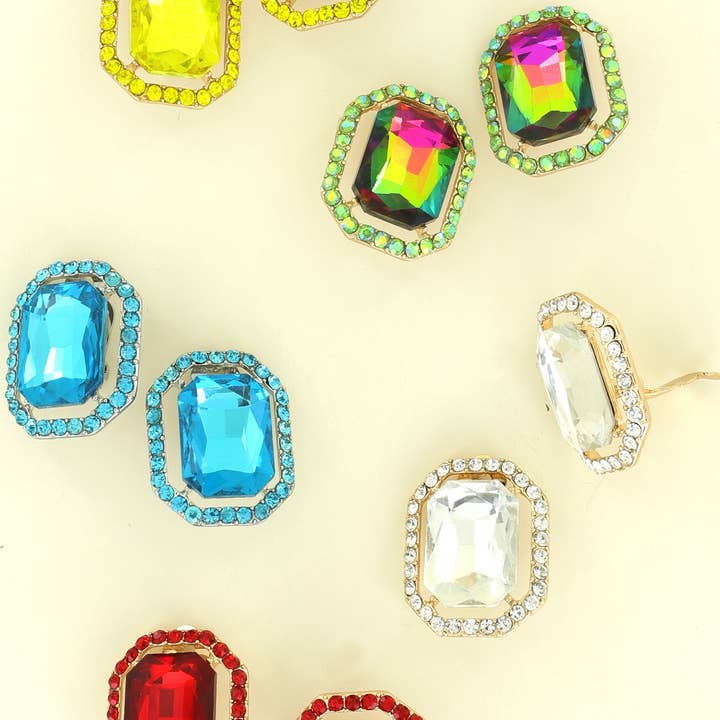 SP Sophia Collection - Wholesale Clip-On Earrings - Radiant Cut Octagonal Frame Halo Clip-On Earrings