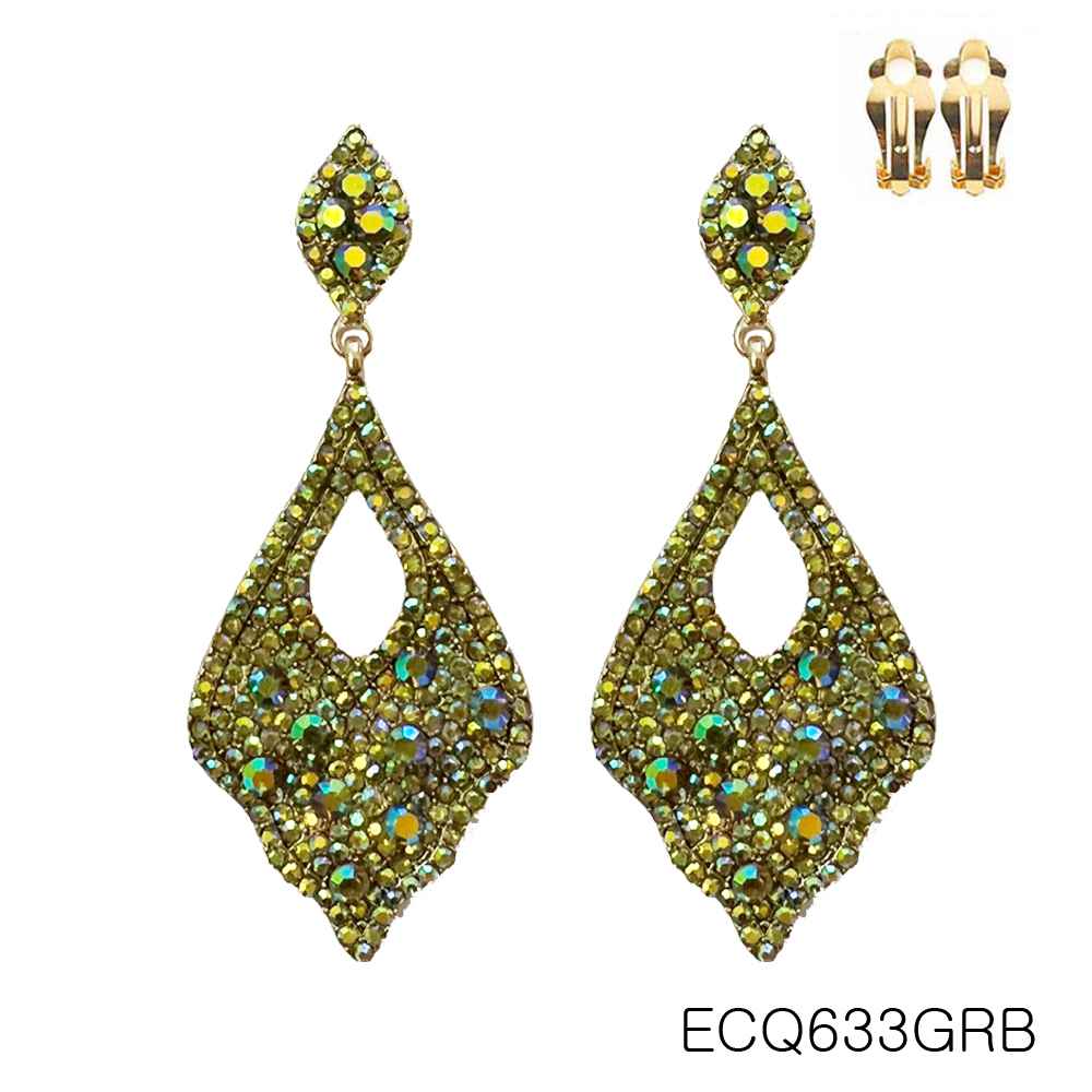 SP Sophia Collection - Wholesale Clip-On Earrings - Crystal Pave Scalloped Teardrop Clip On Earrings0