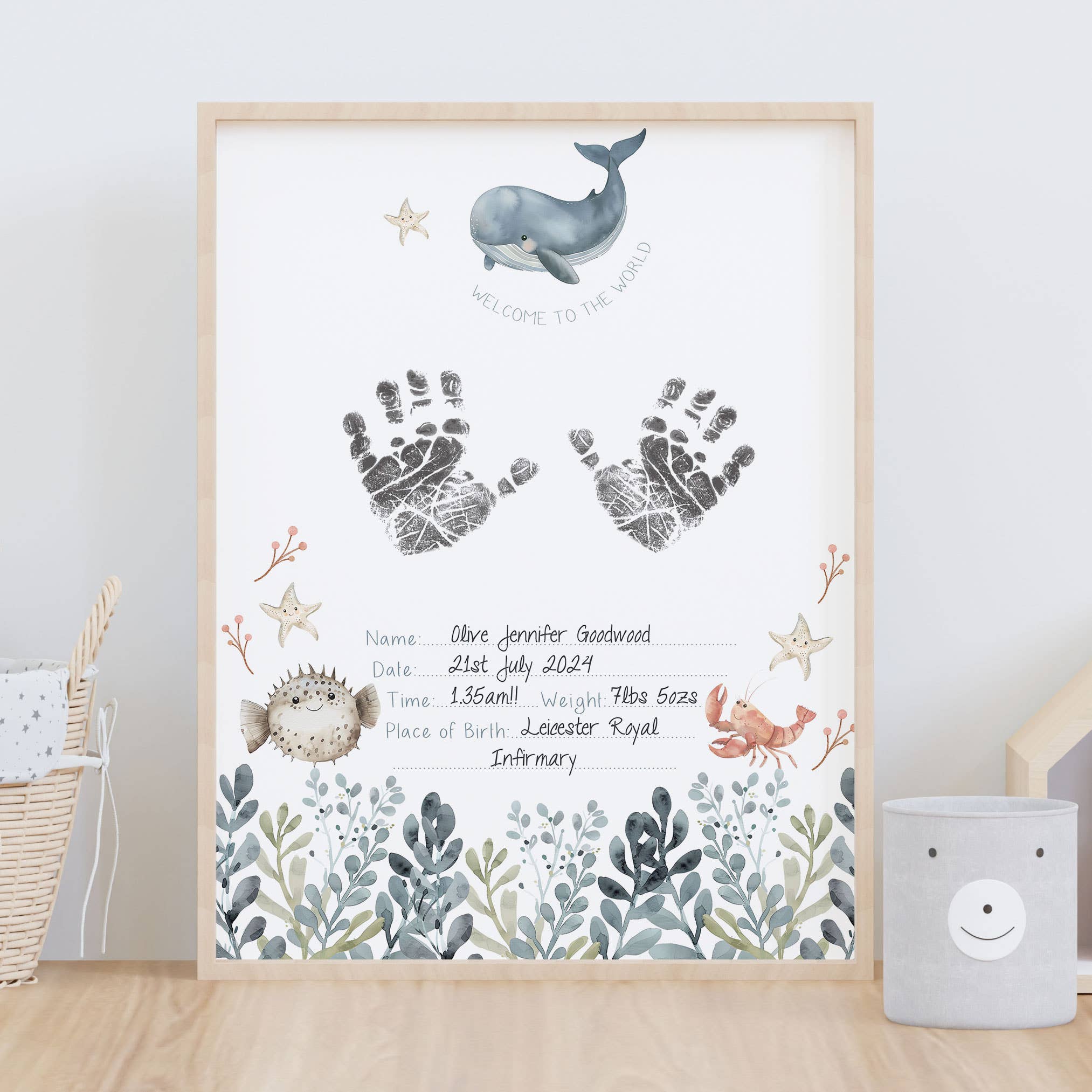 HELLO BOO – wholesale Hand & footprint kit – Child & baby – 'Sea Friends' Inkless Hand & Footprint Keepsake Certificate1