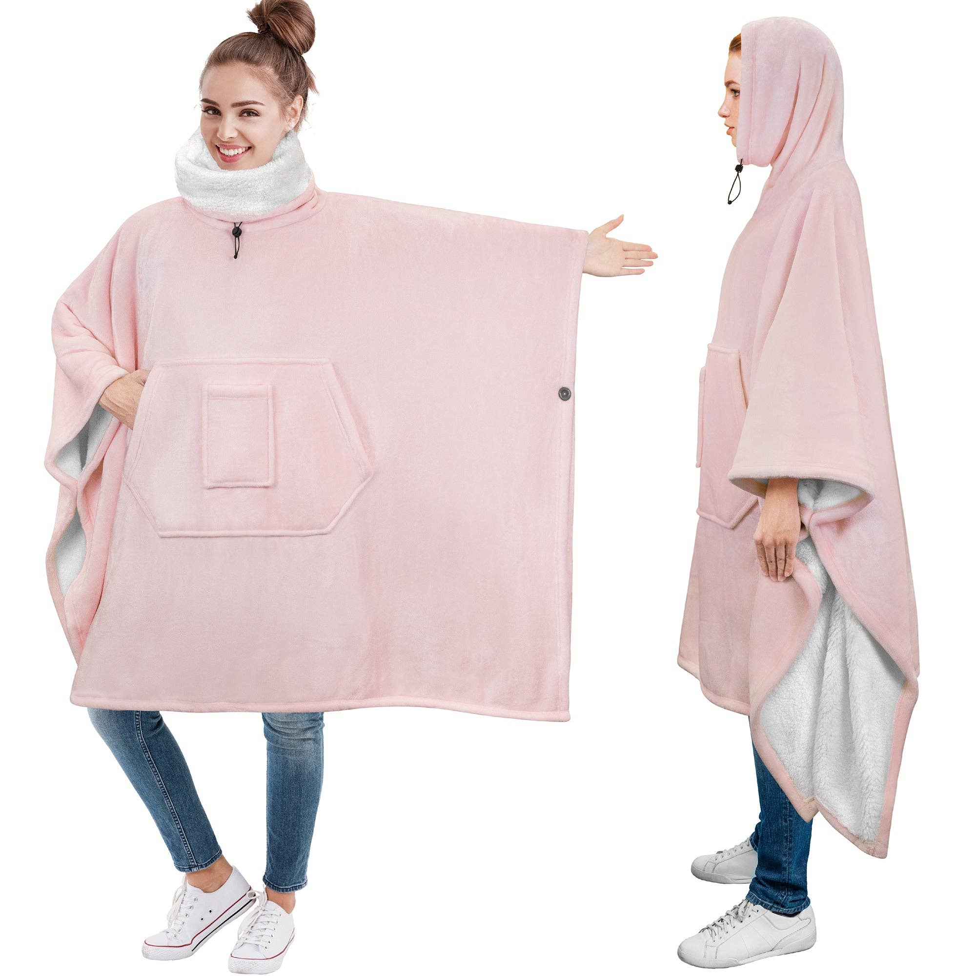 Pavilia - Wholesale Poncho - Women's - Neck Warmer Hooded Poncho Blanket3