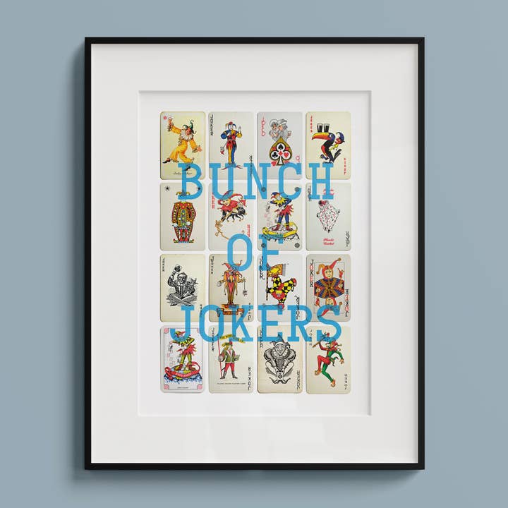 Bunch Of Jokers A4 Playing Card Print - Blue for wholesale on Faire