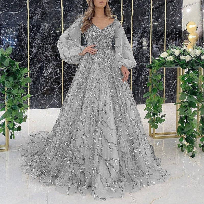 Plush Looks – wholesale Gown – Women's – Beaded Long Sleeve Evening Gown4