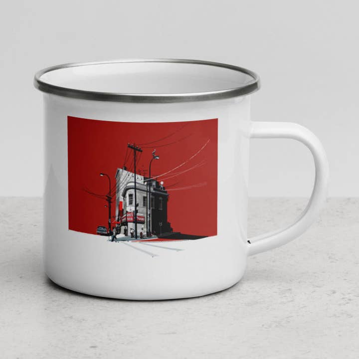 Landmark MN | Nye's Minneapolis op witte emaille mok voor wholesale door Legendary Landmark Art Prints