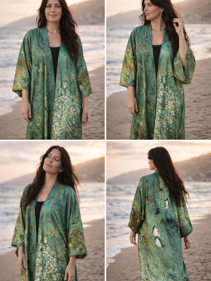 Long Bohemian Green Kimono – Silky Softness para venta al por mayor de Wild & Free