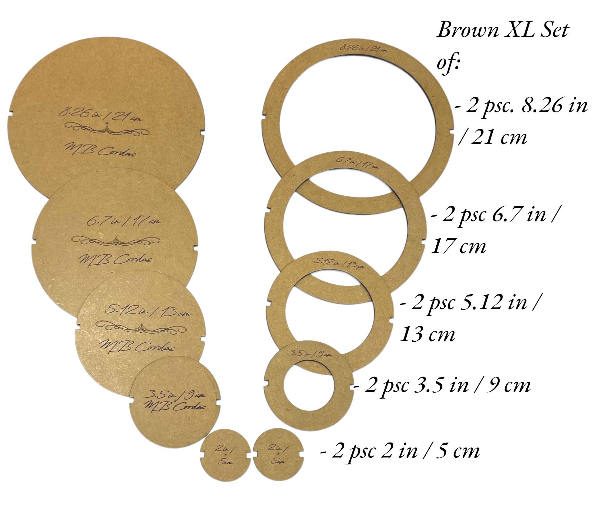 MB Cordas - Wholesale Knutselbenodigdheden - MB Cordas Macramé Snijmal Onderzetters set van 2-10 stuks (5 maten)1