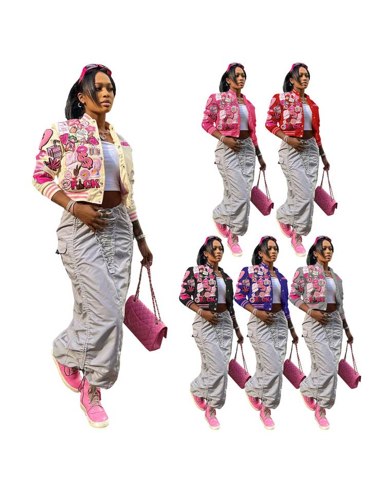 MB Fashion Wholesale - Wholesale Varsity/Baseball Jacket - Women's - MB FASHION PRINTED CASUAL BASEBALL COAT TOP JACKET 3012LY15