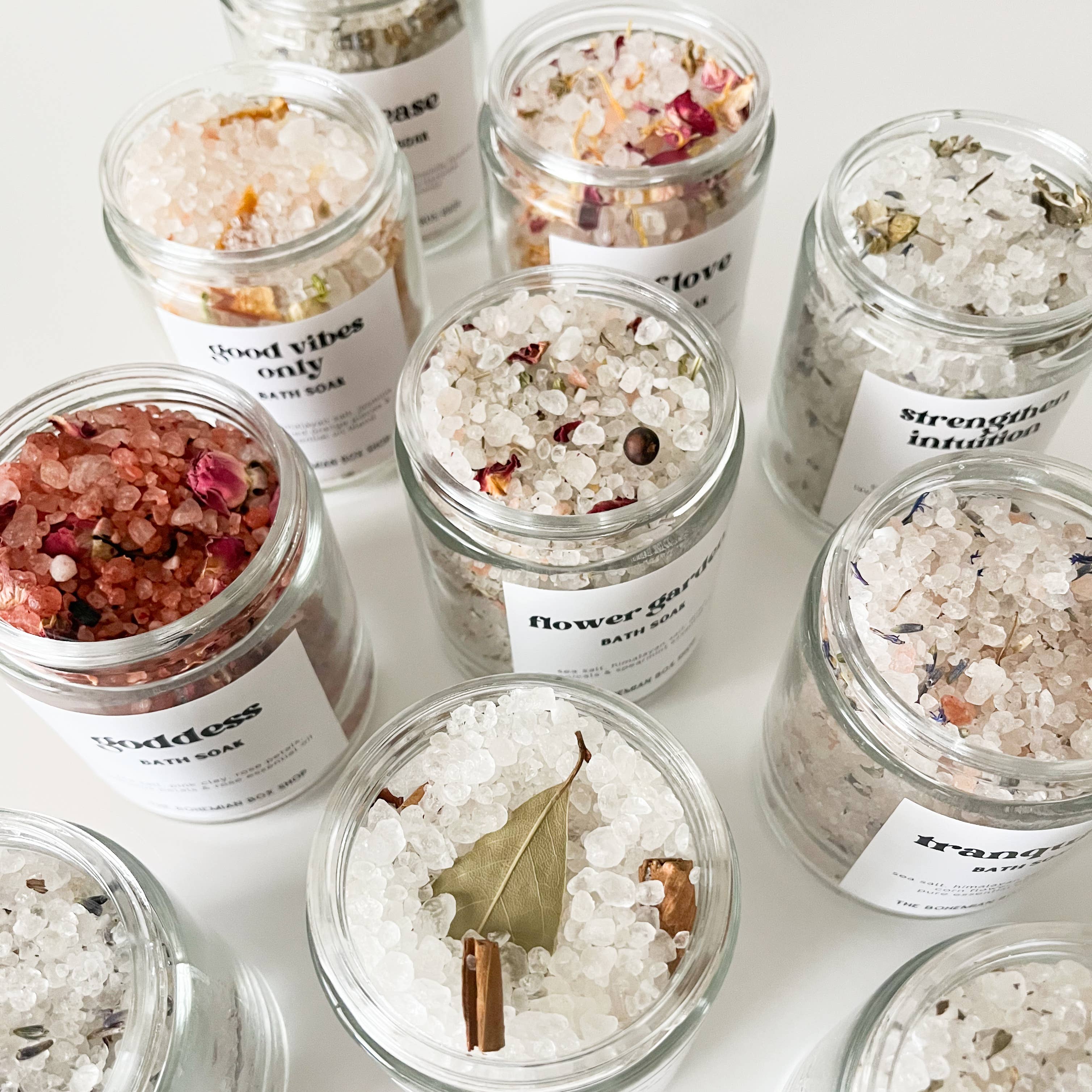 The Bohemian Box Shop - Wholesale Bath Soak/Milk - Good Vibes Only Bath Soak - 8oz Glass Jar of Bath Salts3