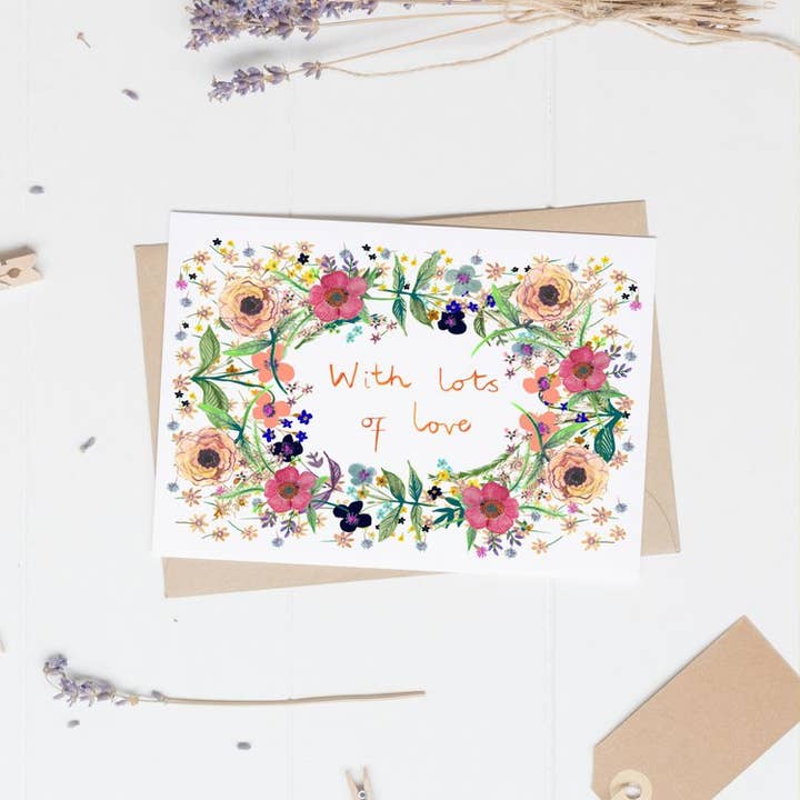 FJ47 With lots of love floral card for wholesale by Angela Savage Illustration