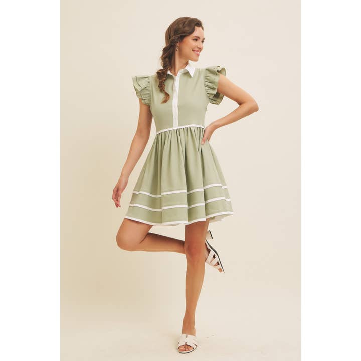 in february - Wholesale Dress - Women's - LINEN BUTTON-DOWN MINI DRESS WITH CONTRAST BINDING28