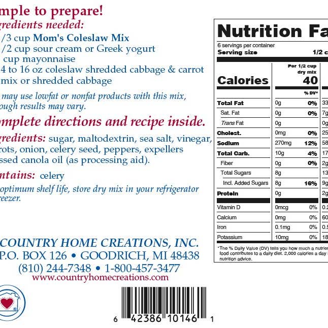 Country Home Creations - Wholesale Dried Spice Mix - Mom's Coleslaw Mix