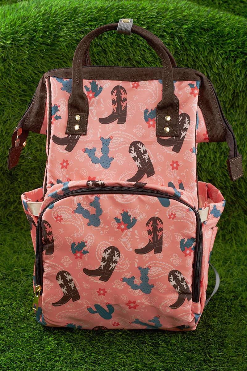 Kids Charm Online - Wholesale Diaper Bag - Baby - Western Boots & Cactus Printed Diaper Bag